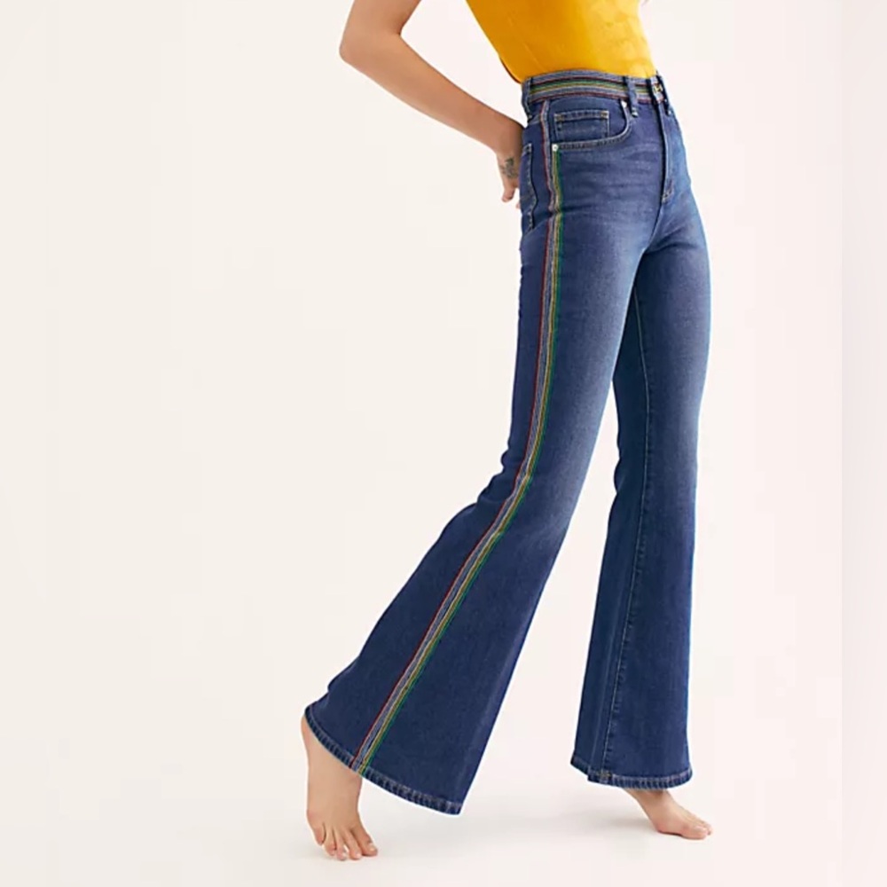 Free People x Lee Rainbow Stitching flare high rise jeans - Picture 2 of 10